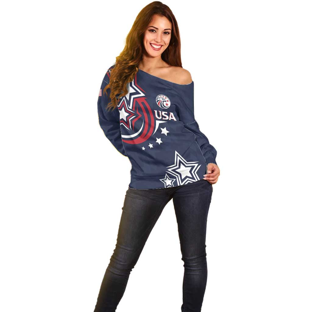 USA Rugby 2024 Custom Off Shoulder Sweater GO Eagles Assemble - Blue Version - Wonder Print Shop