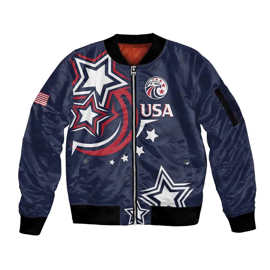 USA Rugby 2024 Custom Sleeve Zip Bomber Jacket GO Eagles Assemble - Blue Version - Wonder Print Shop