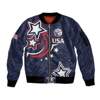 USA Rugby 2024 Custom Sleeve Zip Bomber Jacket GO Eagles Assemble - Blue Version - Wonder Print Shop