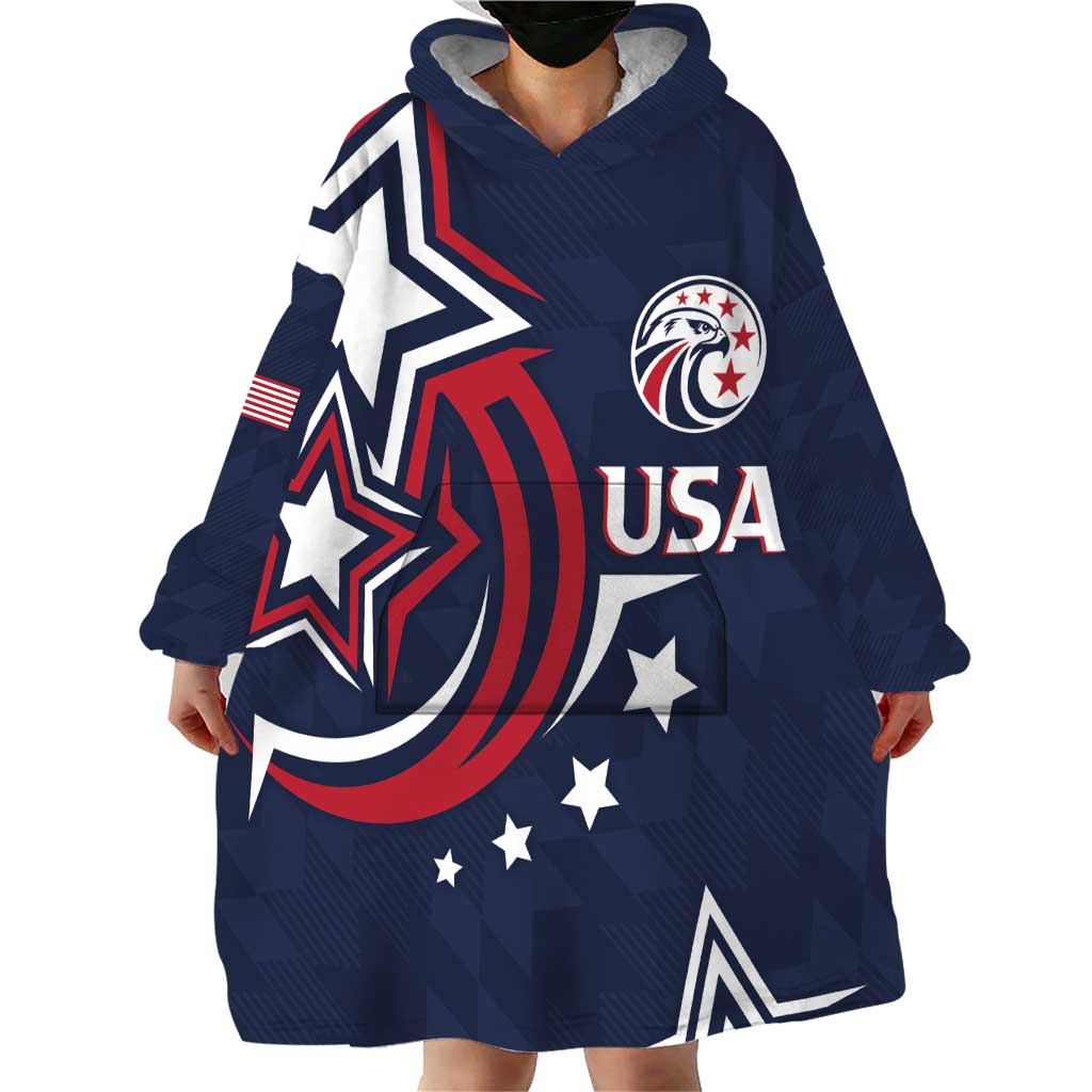 USA Rugby 2024 Custom Wearable Blanket Hoodie GO Eagles Assemble - Blue Version - Wonder Print Shop