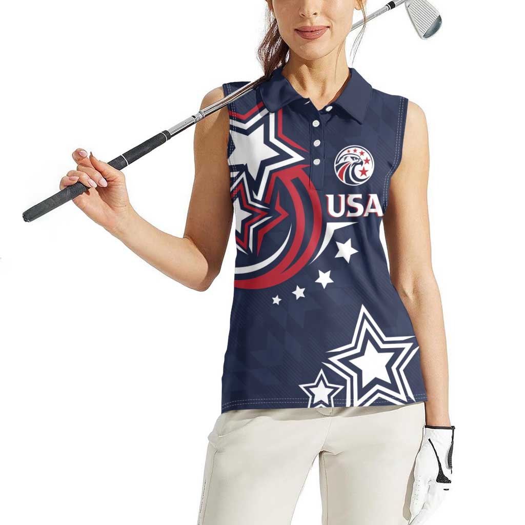 USA Rugby 2024 Custom Women Sleeveless Polo Shirt GO Eagles Assemble - Blue Version - Wonder Print Shop