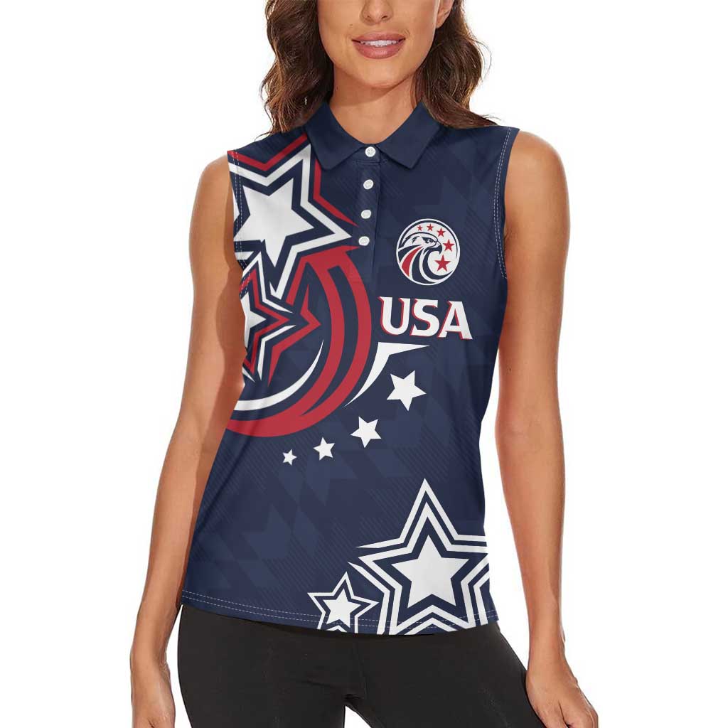USA Rugby 2024 Custom Women Sleeveless Polo Shirt GO Eagles Assemble - Blue Version - Wonder Print Shop
