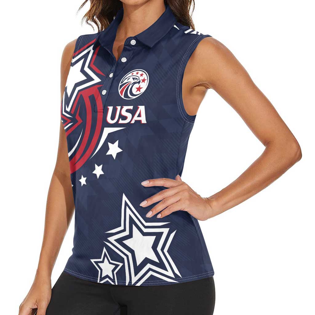 USA Rugby 2024 Custom Women Sleeveless Polo Shirt GO Eagles Assemble - Blue Version - Wonder Print Shop