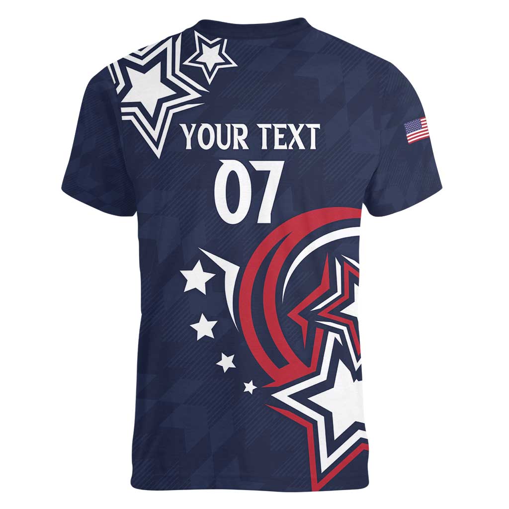 USA Rugby 2024 Custom Women V-Neck T-Shirt GO Eagles Assemble - Blue Version - Wonder Print Shop