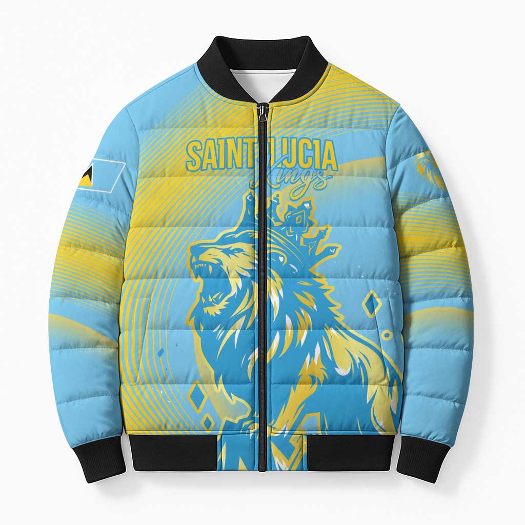 Saint Lucia Cricket Personalized Bomber Puffer Jacket The Roaring King - Wonder Print Shop