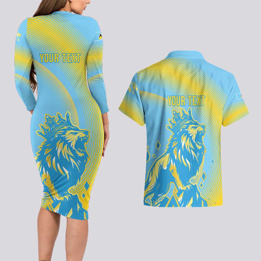 Saint Lucia Cricket Personalized Couples Matching Long Sleeve Bodycon Dress and Hawaiian Shirt The Roaring King - Wonder Print Shop
