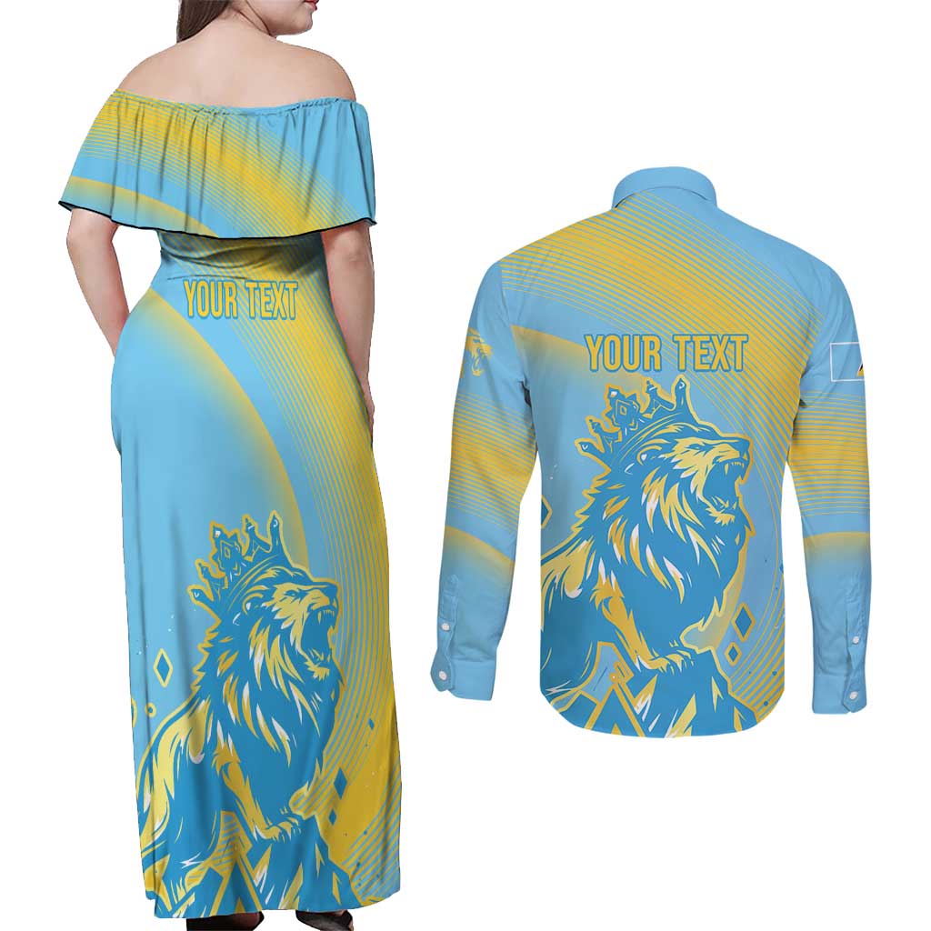Saint Lucia Cricket Personalized Couples Matching Off Shoulder Maxi Dress and Long Sleeve Button Shirt The Roaring King - Wonder Print Shop
