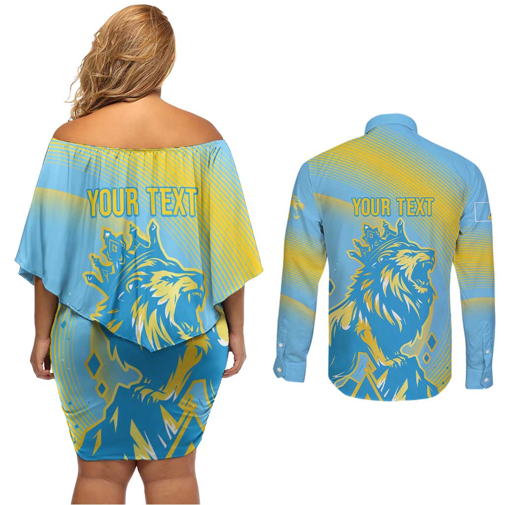 Saint Lucia Cricket Personalized Couples Matching Off Shoulder Short Dress and Long Sleeve Button Shirt The Roaring King - Wonder Print Shop