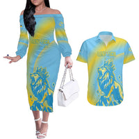 Saint Lucia Cricket Personalized Couples Matching Off The Shoulder Long Sleeve Dress and Hawaiian Shirt The Roaring King - Wonder Print Shop