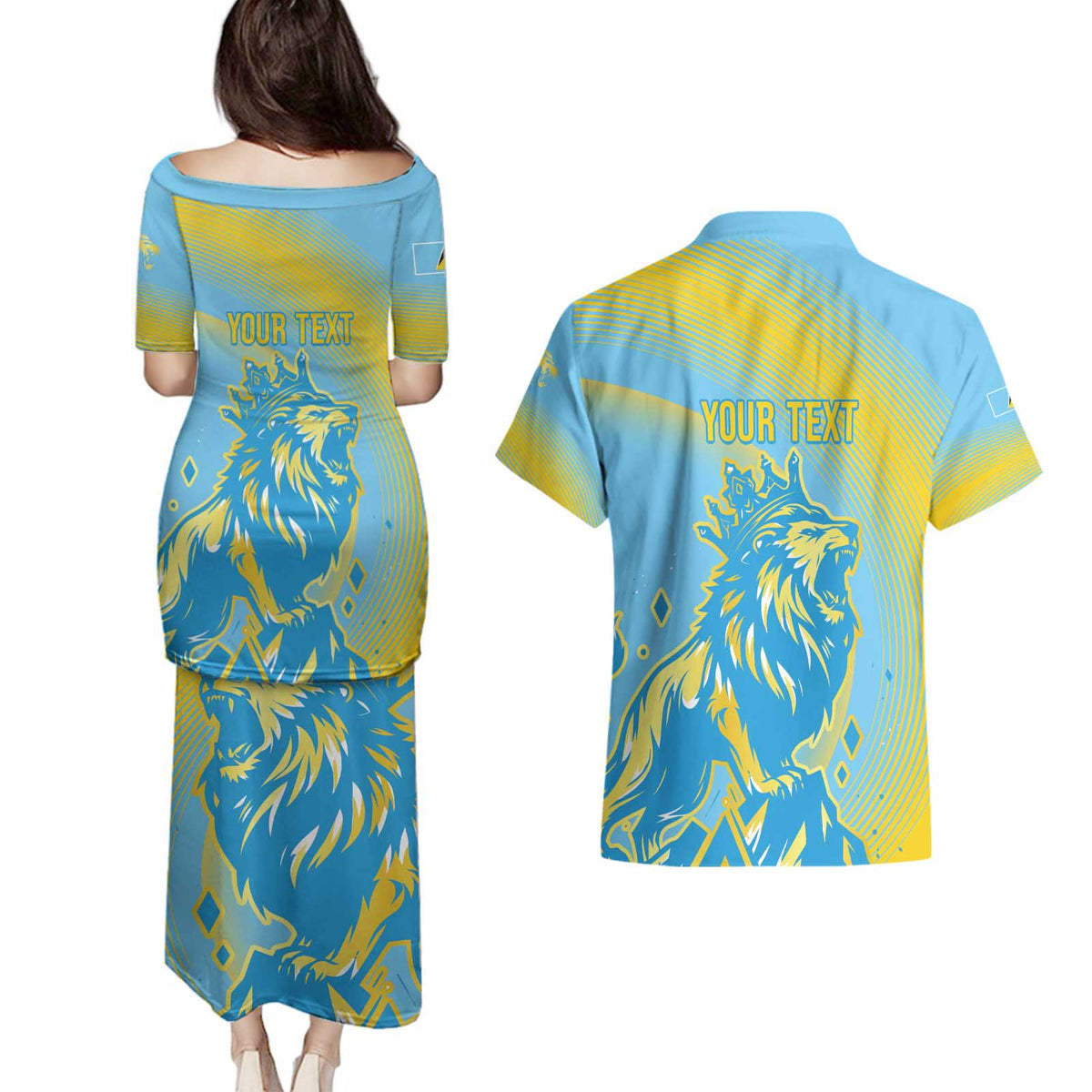 Saint Lucia Cricket Personalized Couples Matching Puletasi and Hawaiian Shirt The Roaring King - Wonder Print Shop