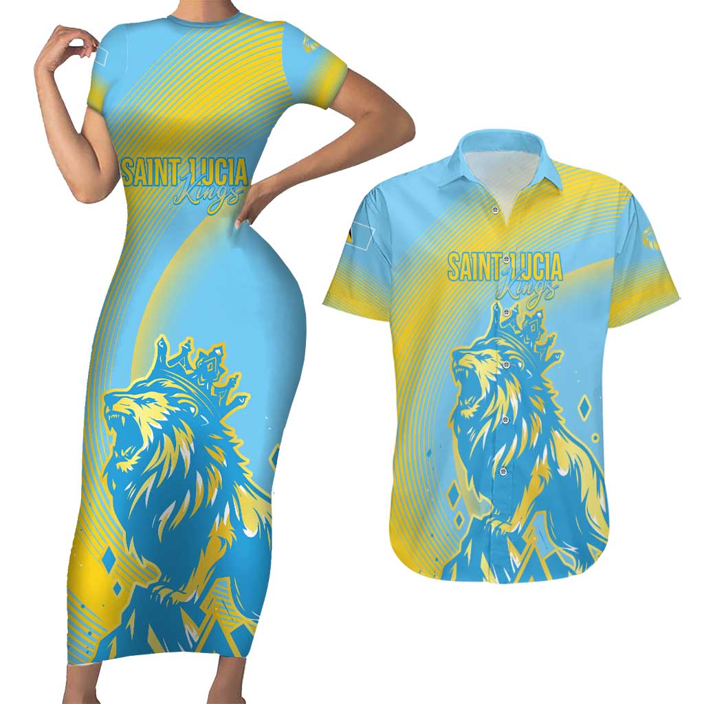 Saint Lucia Cricket Personalized Couples Matching Short Sleeve Bodycon Dress and Hawaiian Shirt The Roaring King - Wonder Print Shop