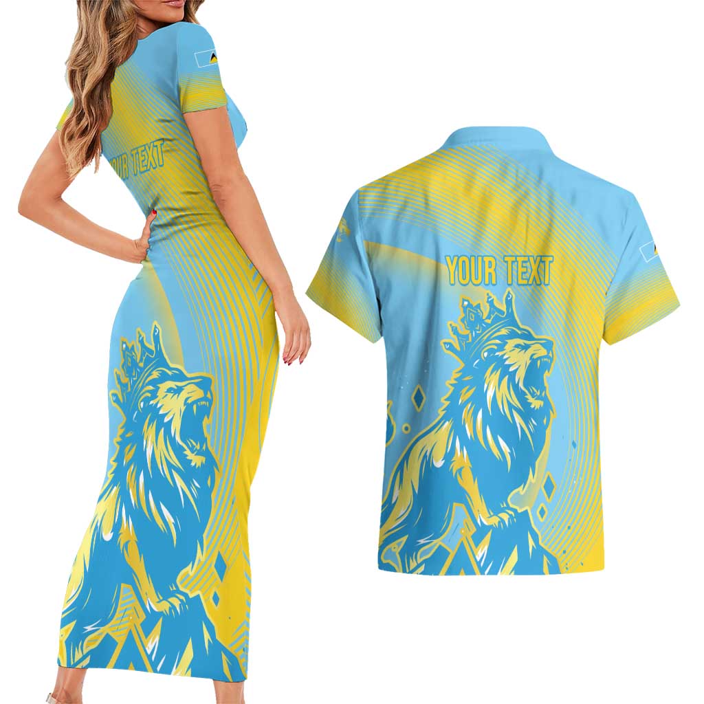 Saint Lucia Cricket Personalized Couples Matching Short Sleeve Bodycon Dress and Hawaiian Shirt The Roaring King - Wonder Print Shop