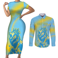 Saint Lucia Cricket Personalized Couples Matching Short Sleeve Bodycon Dress and Long Sleeve Button Shirt The Roaring King - Wonder Print Shop
