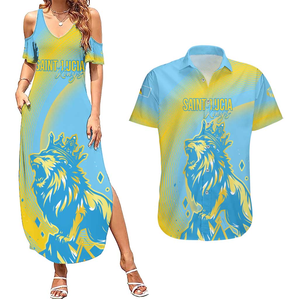 Saint Lucia Cricket Personalized Couples Matching Summer Maxi Dress and Hawaiian Shirt The Roaring King - Wonder Print Shop