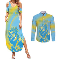 Saint Lucia Cricket Personalized Couples Matching Summer Maxi Dress and Long Sleeve Button Shirt The Roaring King - Wonder Print Shop