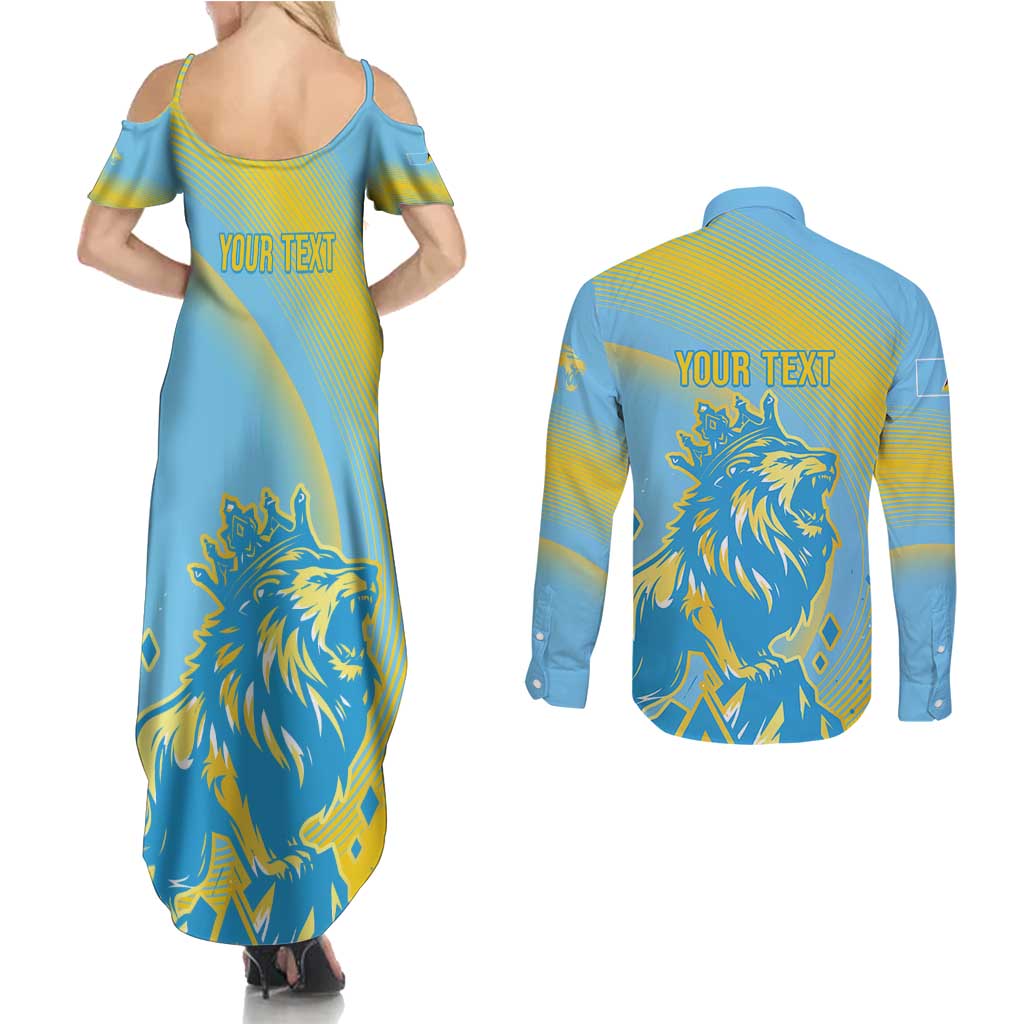 Saint Lucia Cricket Personalized Couples Matching Summer Maxi Dress and Long Sleeve Button Shirt The Roaring King - Wonder Print Shop