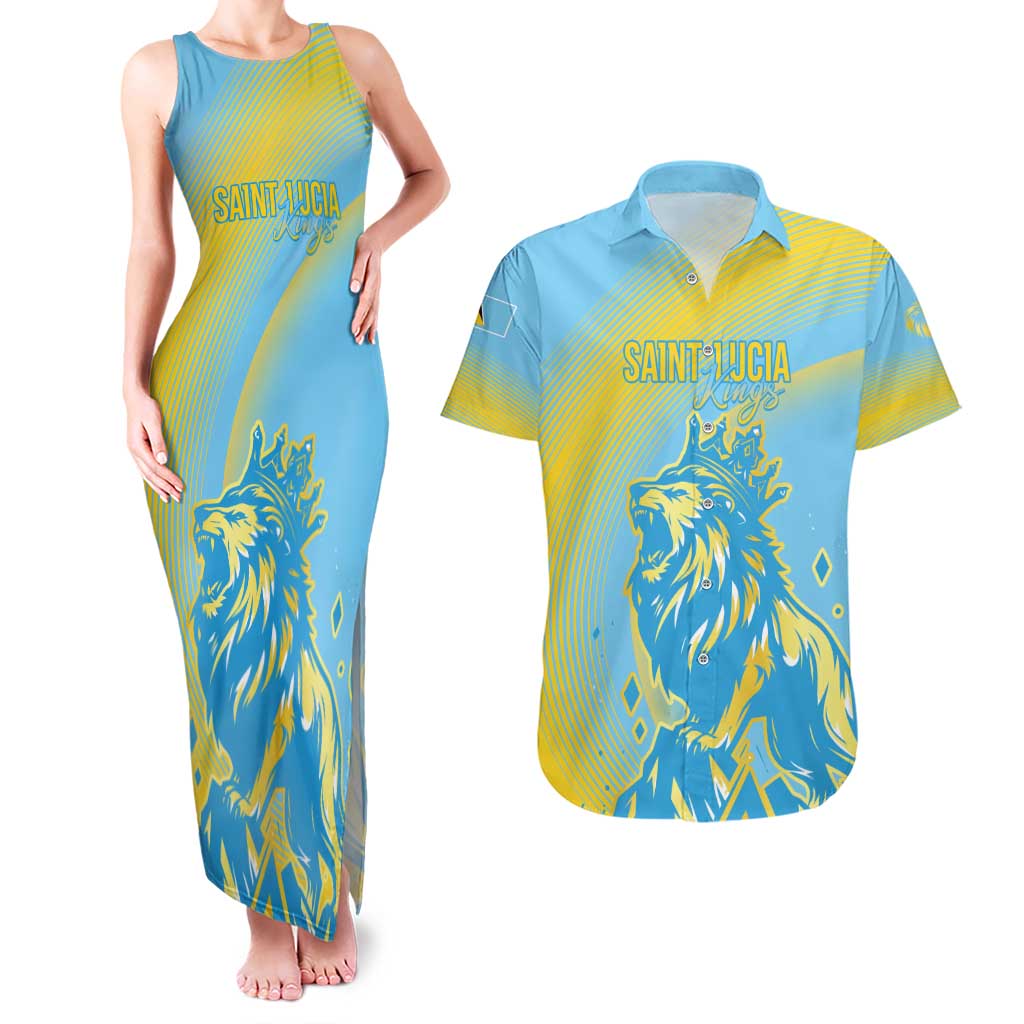 Saint Lucia Cricket Personalized Couples Matching Tank Maxi Dress and Hawaiian Shirt The Roaring King - Wonder Print Shop