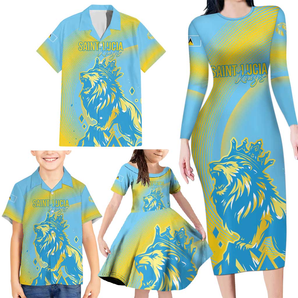 Saint Lucia Cricket Personalized Family Matching Long Sleeve Bodycon Dress and Hawaiian Shirt The Roaring King - Wonder Print Shop