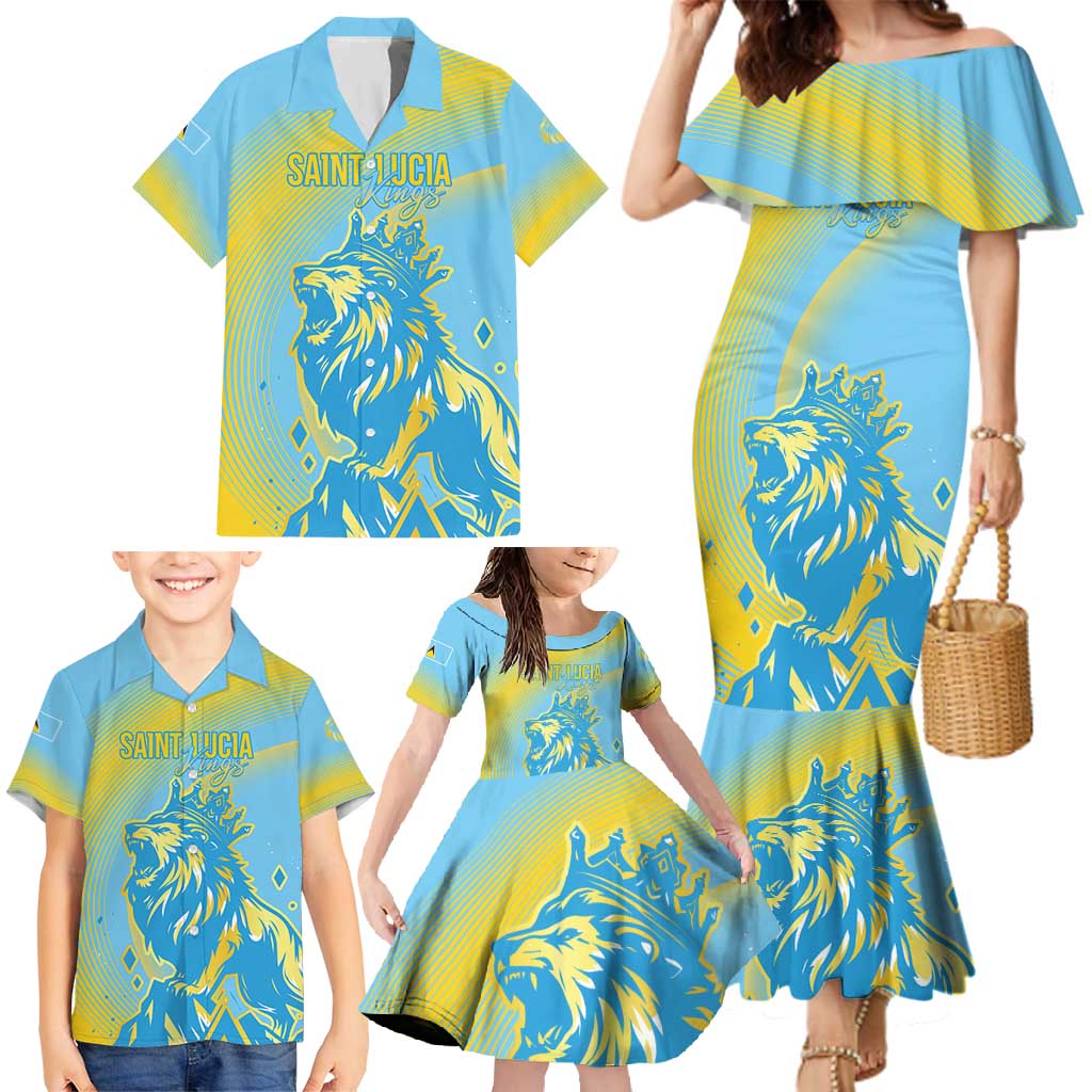 Saint Lucia Cricket Personalized Family Matching Mermaid Dress and Hawaiian Shirt The Roaring King - Wonder Print Shop