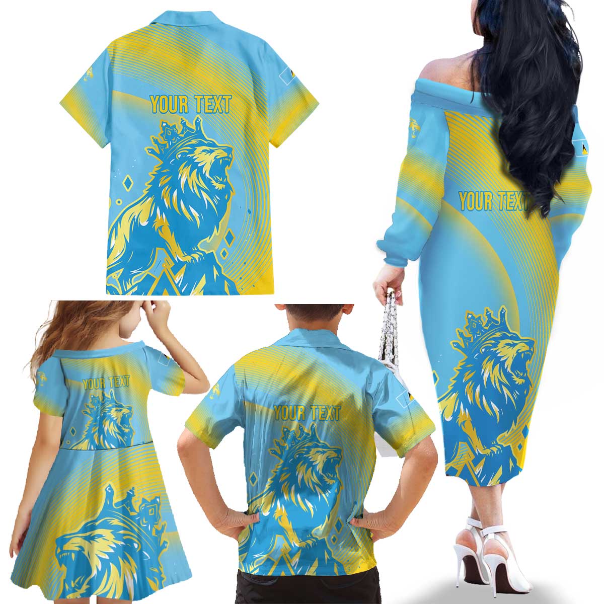Saint Lucia Cricket Personalized Family Matching Off The Shoulder Long Sleeve Dress and Hawaiian Shirt The Roaring King - Wonder Print Shop