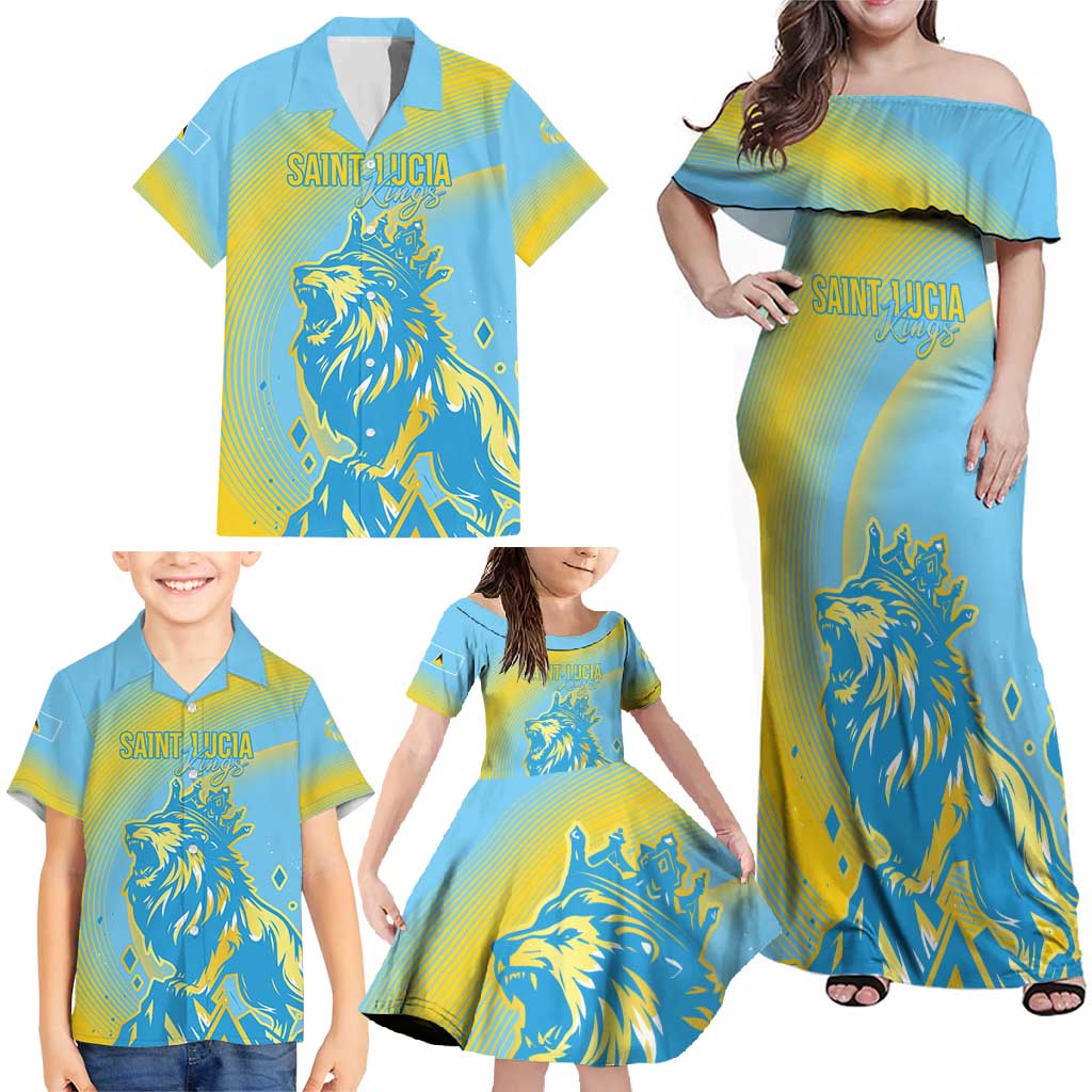 Saint Lucia Cricket Personalized Family Matching Off Shoulder Maxi Dress and Hawaiian Shirt The Roaring King - Wonder Print Shop