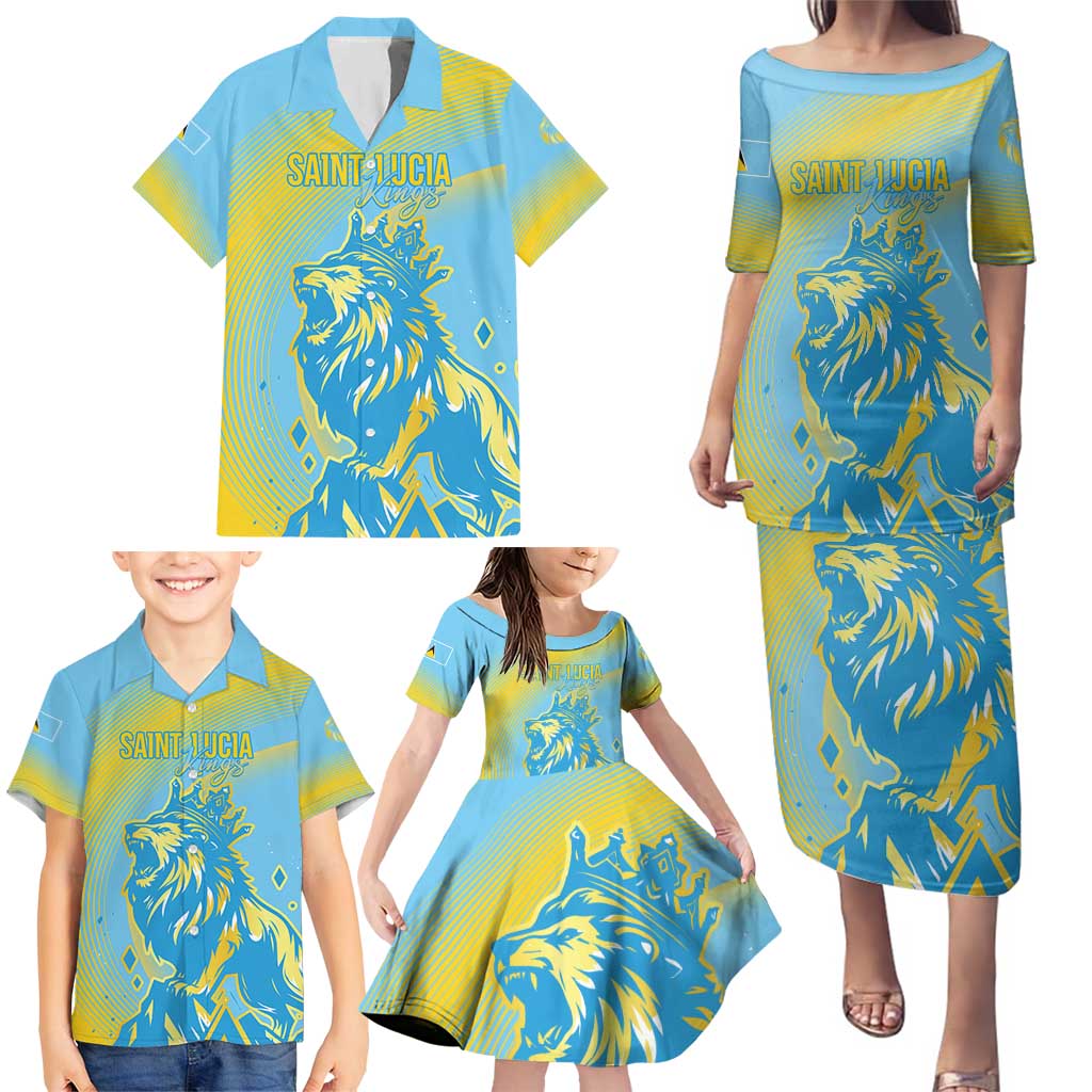 Saint Lucia Cricket Personalized Family Matching Puletasi and Hawaiian Shirt The Roaring King - Wonder Print Shop