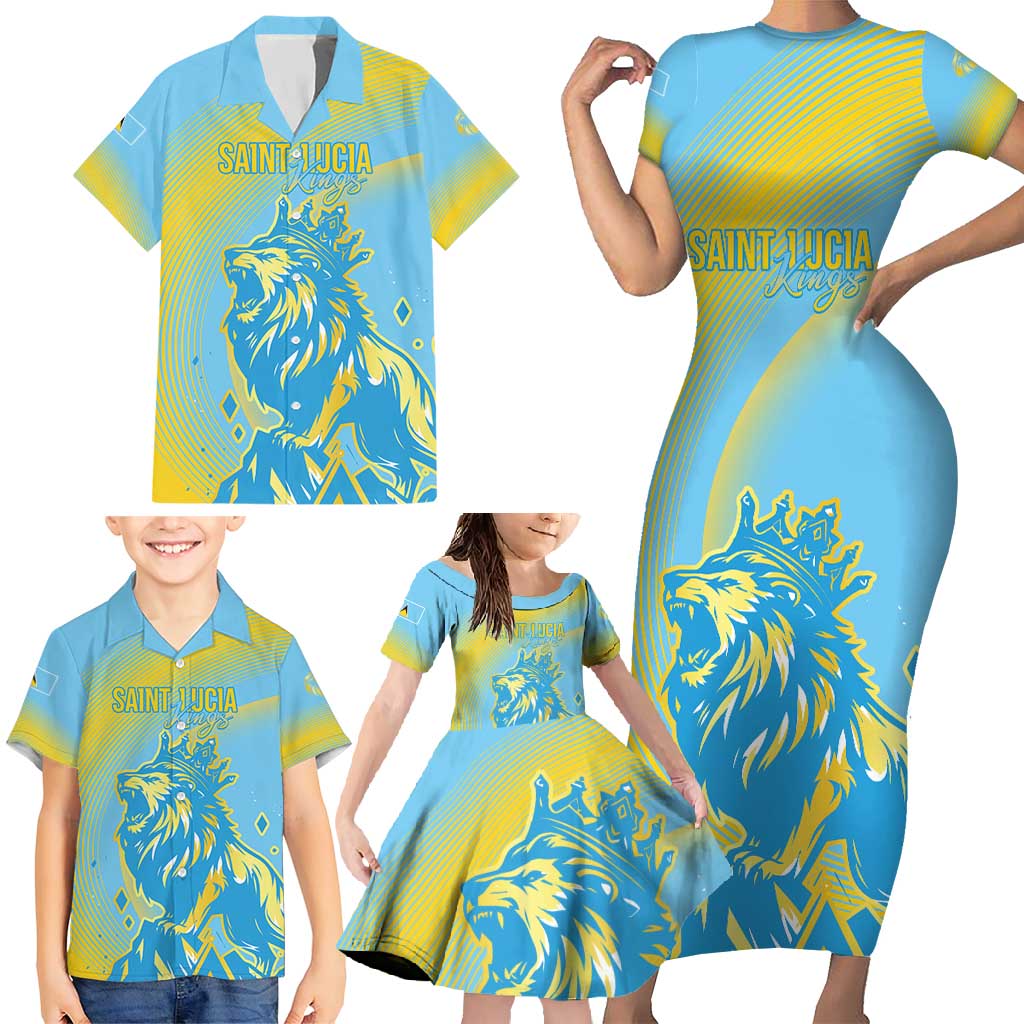 Saint Lucia Cricket Personalized Family Matching Short Sleeve Bodycon Dress and Hawaiian Shirt The Roaring King - Wonder Print Shop