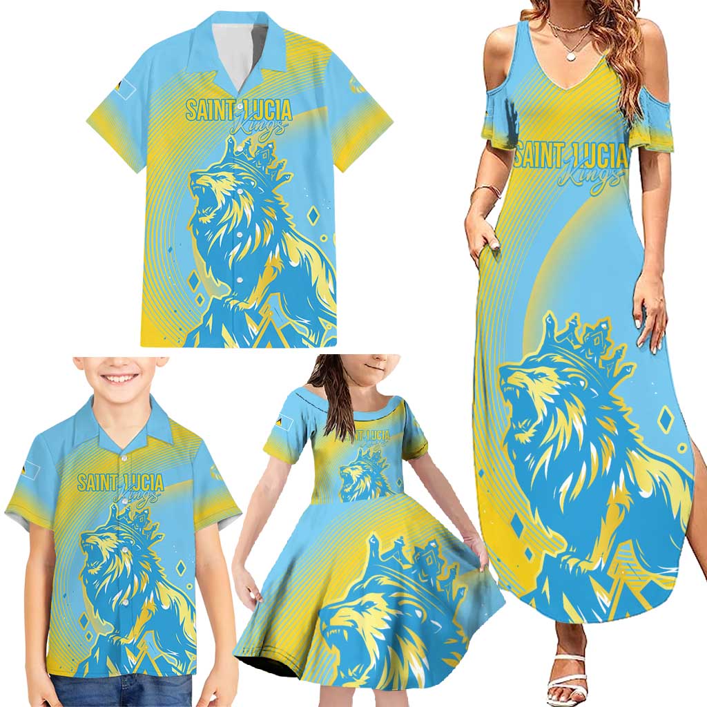 Saint Lucia Cricket Personalized Family Matching Summer Maxi Dress and Hawaiian Shirt The Roaring King - Wonder Print Shop