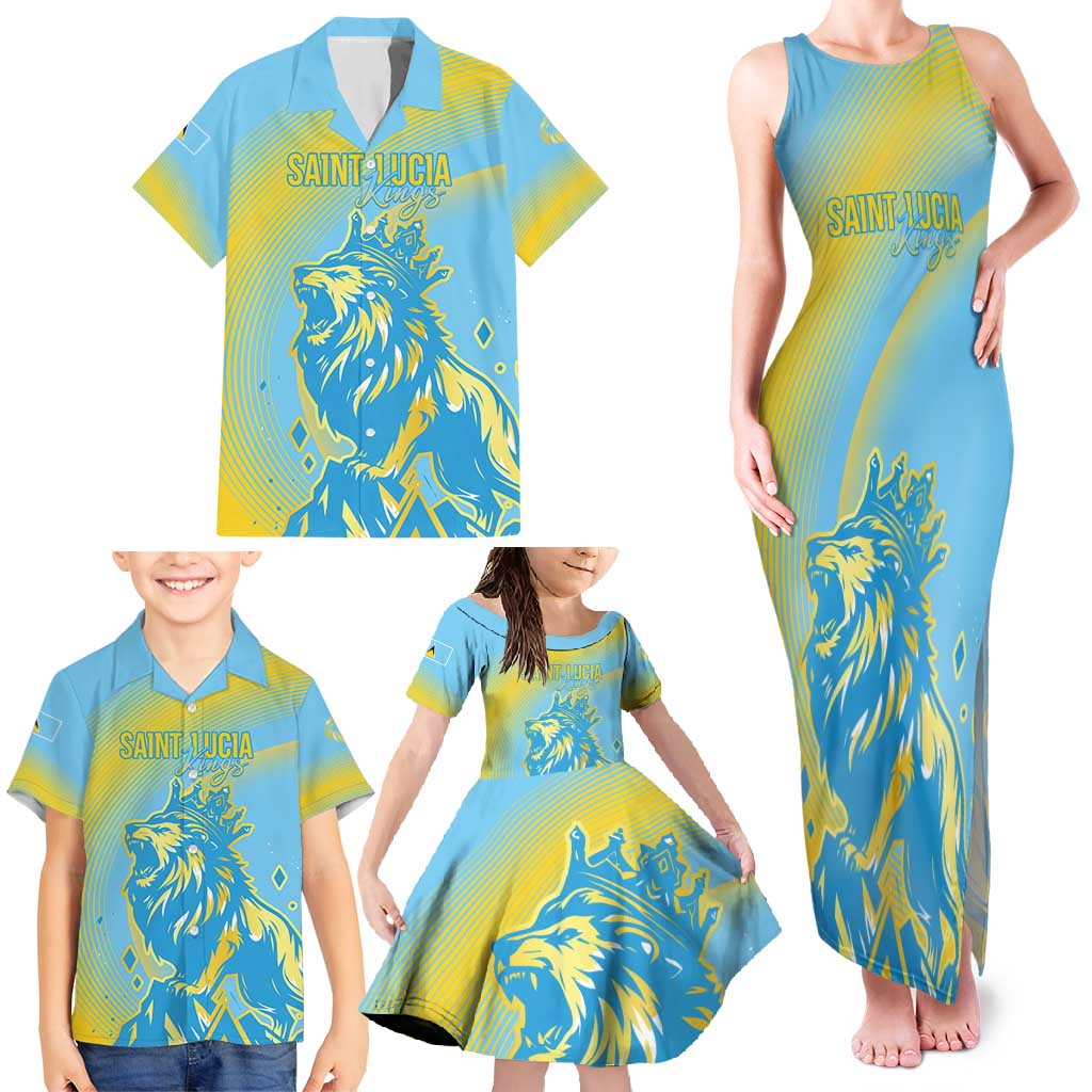 Saint Lucia Cricket Personalized Family Matching Tank Maxi Dress and Hawaiian Shirt The Roaring King - Wonder Print Shop