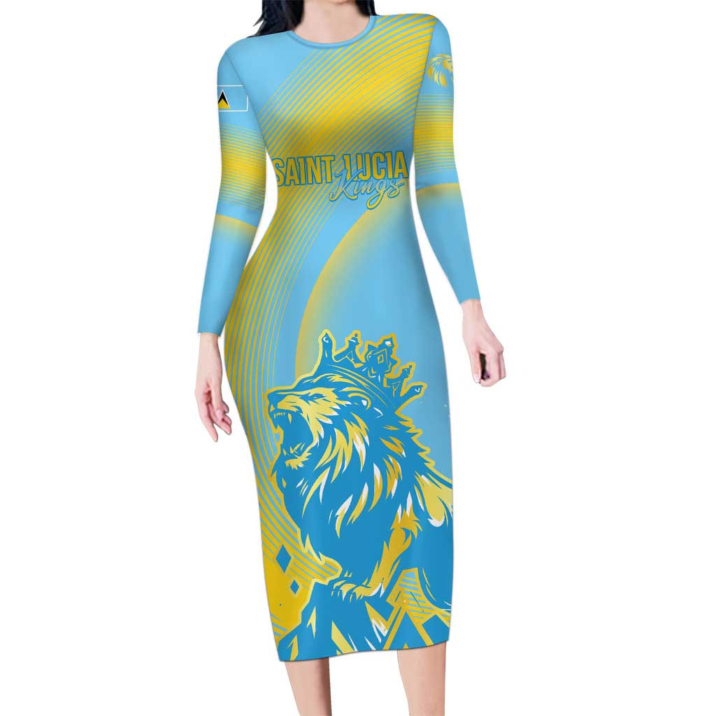 Saint Lucia Cricket Personalized Long Sleeve Bodycon Dress The Roaring King - Wonder Print Shop