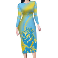 Saint Lucia Cricket Personalized Long Sleeve Bodycon Dress The Roaring King - Wonder Print Shop