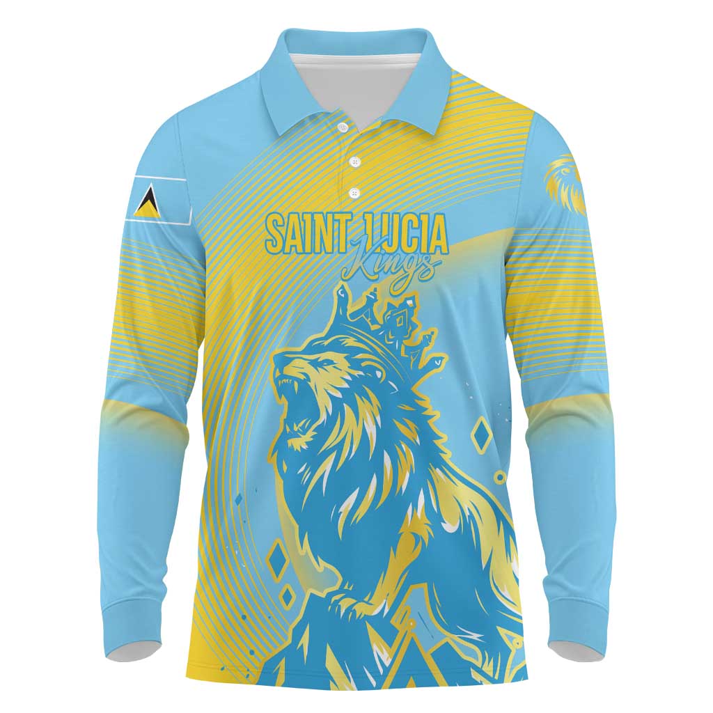Saint Lucia Cricket Personalized Long Sleeve Polo Shirt The Roaring King - Wonder Print Shop