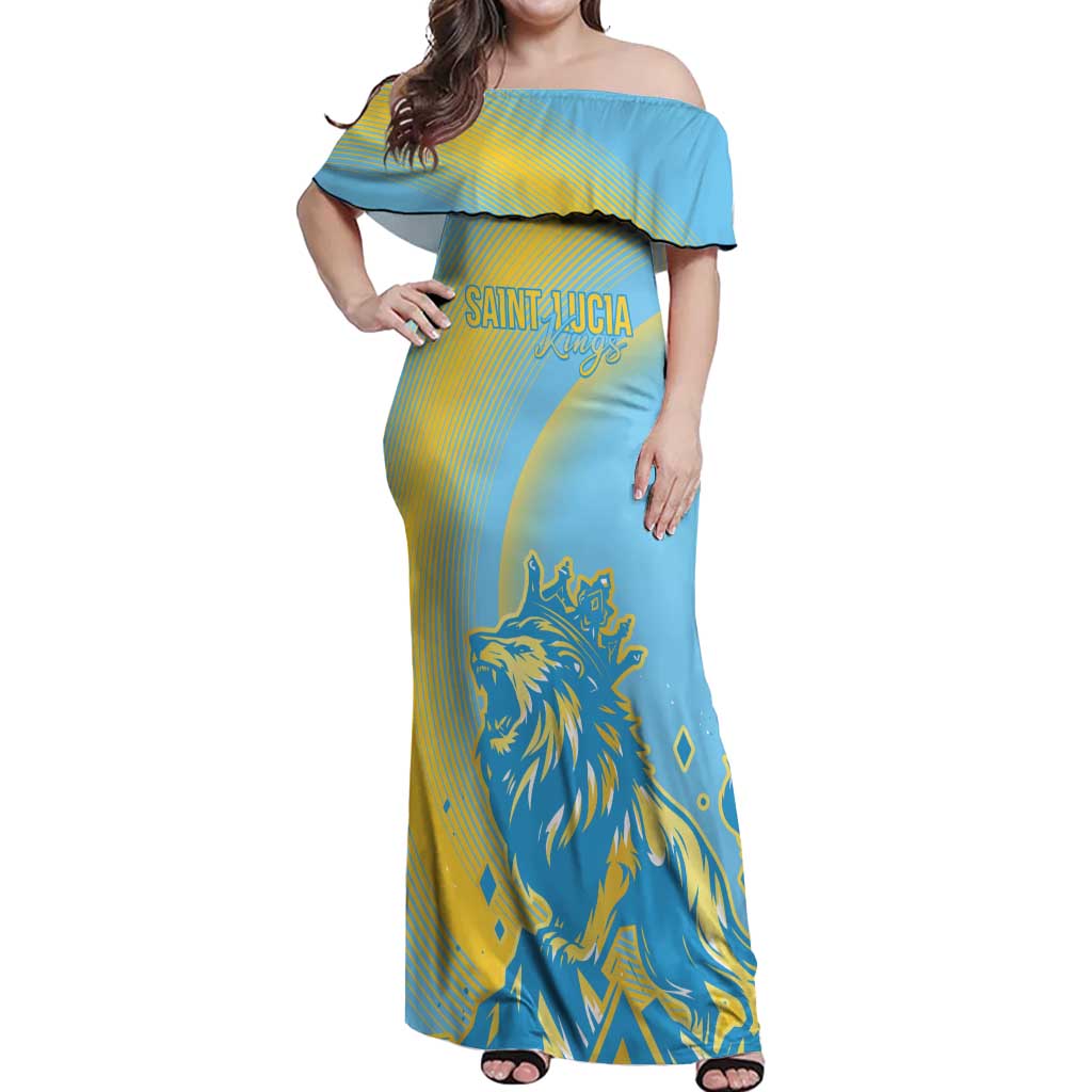 Saint Lucia Cricket Personalized Off Shoulder Maxi Dress The Roaring King - Wonder Print Shop