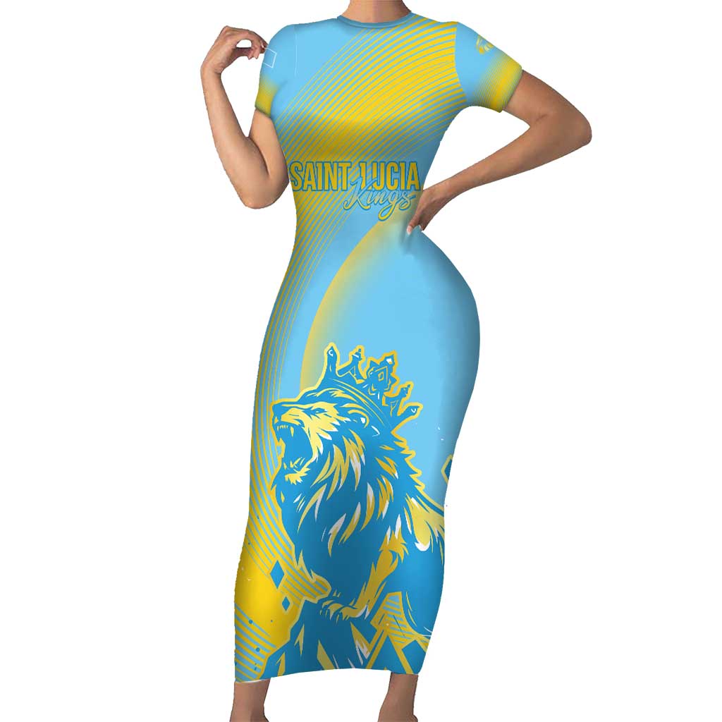 Saint Lucia Cricket Personalized Short Sleeve Bodycon Dress The Roaring King - Wonder Print Shop