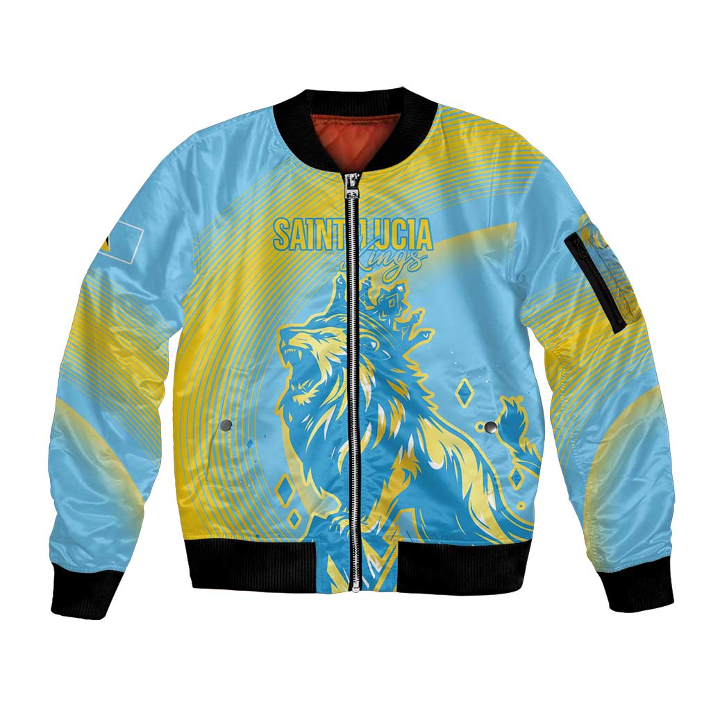 Saint Lucia Cricket Personalized Sleeve Zip Bomber Jacket The Roaring King - Wonder Print Shop