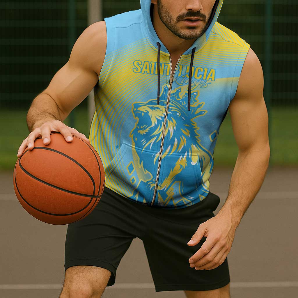 Saint Lucia Cricket Personalized Sleeveless Zip Hoodie The Roaring King - Wonder Print Shop
