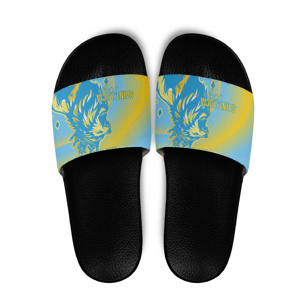 Saint Lucia Cricket Personalized Slide Sandals The Roaring King - Wonder Print Shop