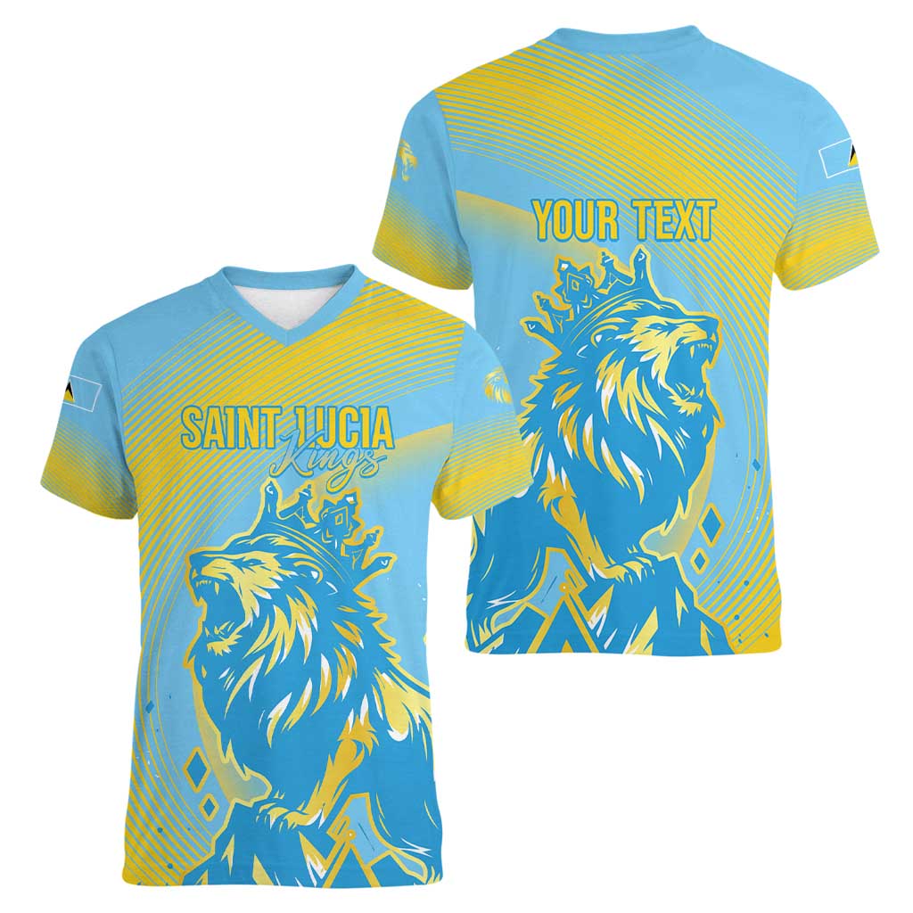 Saint Lucia Cricket Personalized Women V-Neck T-Shirt The Roaring King - Wonder Print Shop