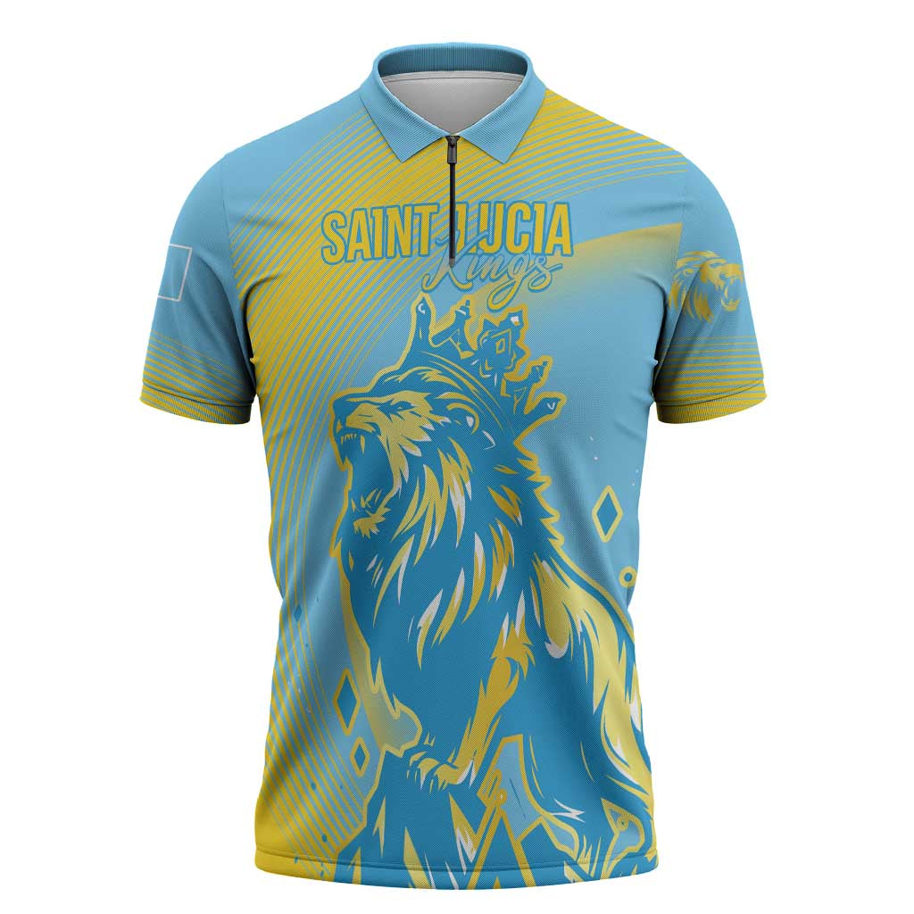 Saint Lucia Cricket Personalized Zipper Polo Shirt The Roaring King - Wonder Print Shop