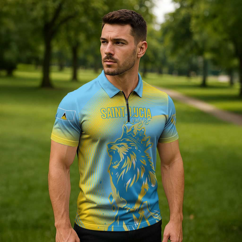 Saint Lucia Cricket Personalized Zipper Polo Shirt The Roaring King - Wonder Print Shop