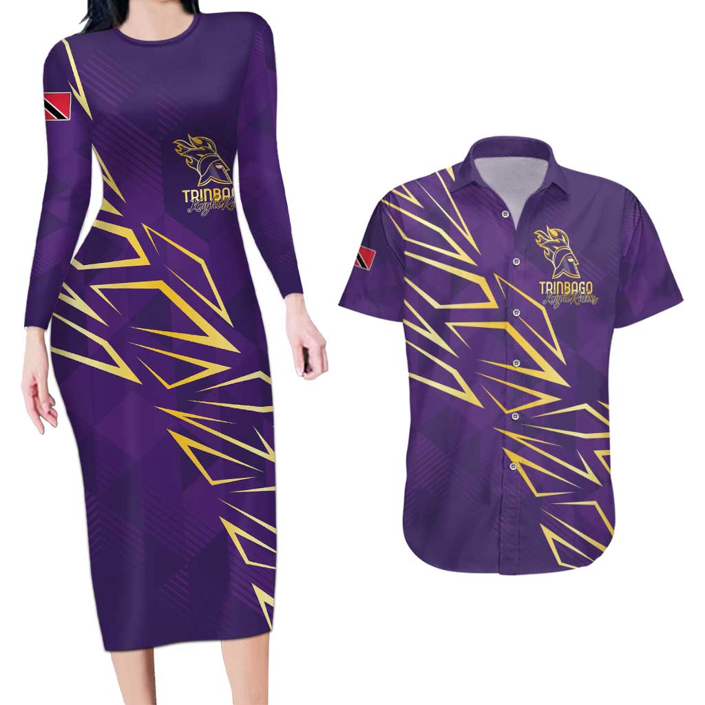 Trinbago Cricket Custom Couples Matching Long Sleeve Bodycon Dress and Hawaiian Shirt TKR Quadruple Champion - Wonder Print Shop