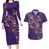 Trinbago Cricket Custom Couples Matching Long Sleeve Bodycon Dress and Hawaiian Shirt TKR Quadruple Champion - Wonder Print Shop