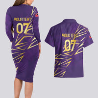 Trinbago Cricket Custom Couples Matching Long Sleeve Bodycon Dress and Hawaiian Shirt TKR Quadruple Champion - Wonder Print Shop