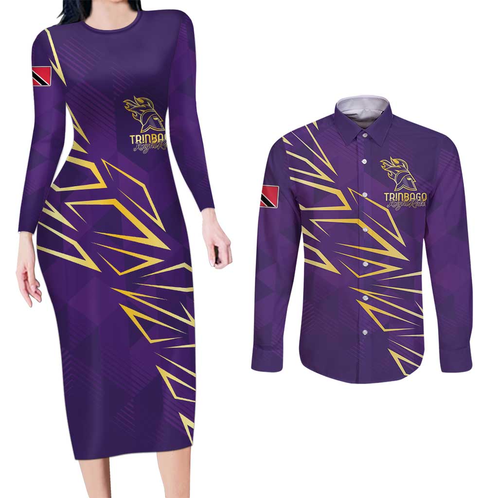 Trinbago Cricket Custom Couples Matching Long Sleeve Bodycon Dress and Long Sleeve Button Shirt TKR Quadruple Champion - Wonder Print Shop