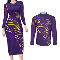 Trinbago Cricket Custom Couples Matching Long Sleeve Bodycon Dress and Long Sleeve Button Shirt TKR Quadruple Champion - Wonder Print Shop