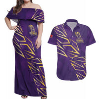 Trinbago Cricket Custom Couples Matching Off Shoulder Maxi Dress and Hawaiian Shirt TKR Quadruple Champion - Wonder Print Shop