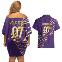Trinbago Cricket Custom Couples Matching Off Shoulder Short Dress and Hawaiian Shirt TKR Quadruple Champion - Wonder Print Shop