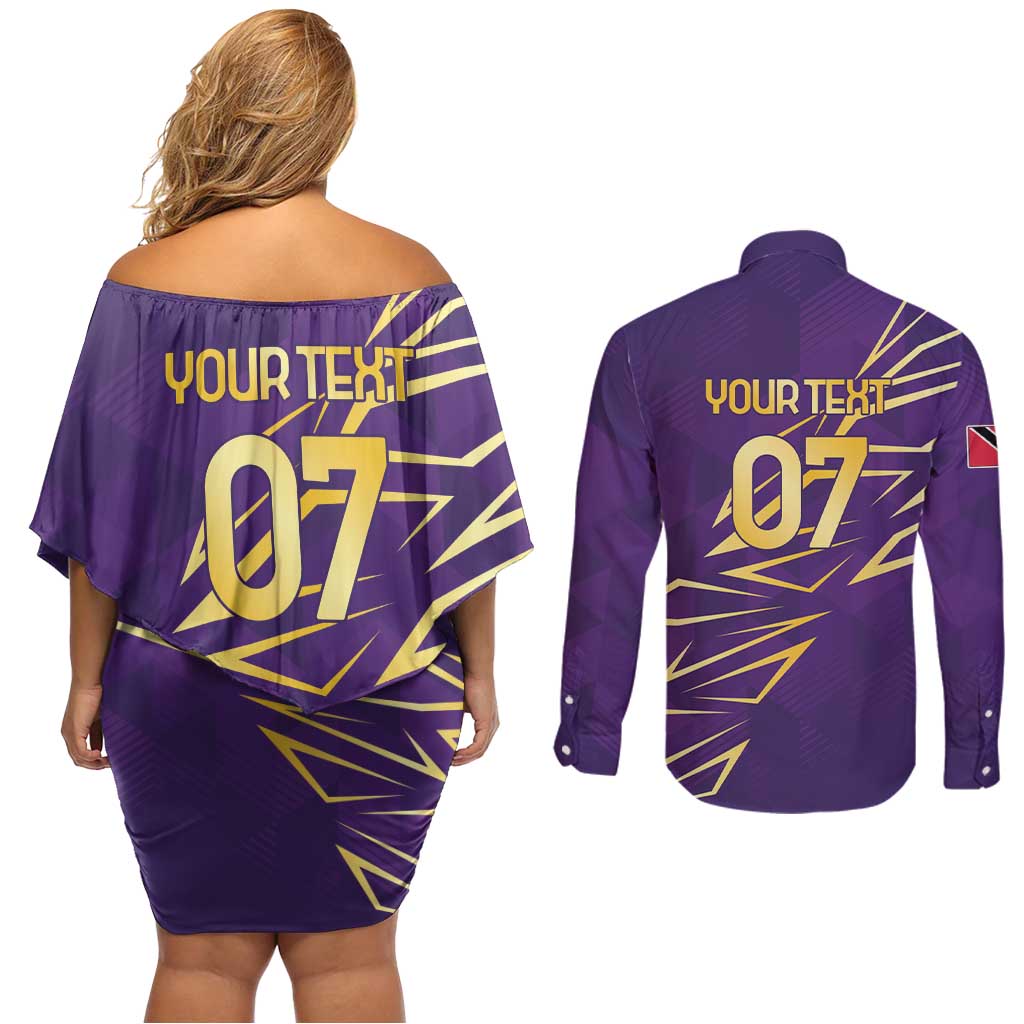 Trinbago Cricket Custom Couples Matching Off Shoulder Short Dress and Long Sleeve Button Shirt TKR Quadruple Champion - Wonder Print Shop