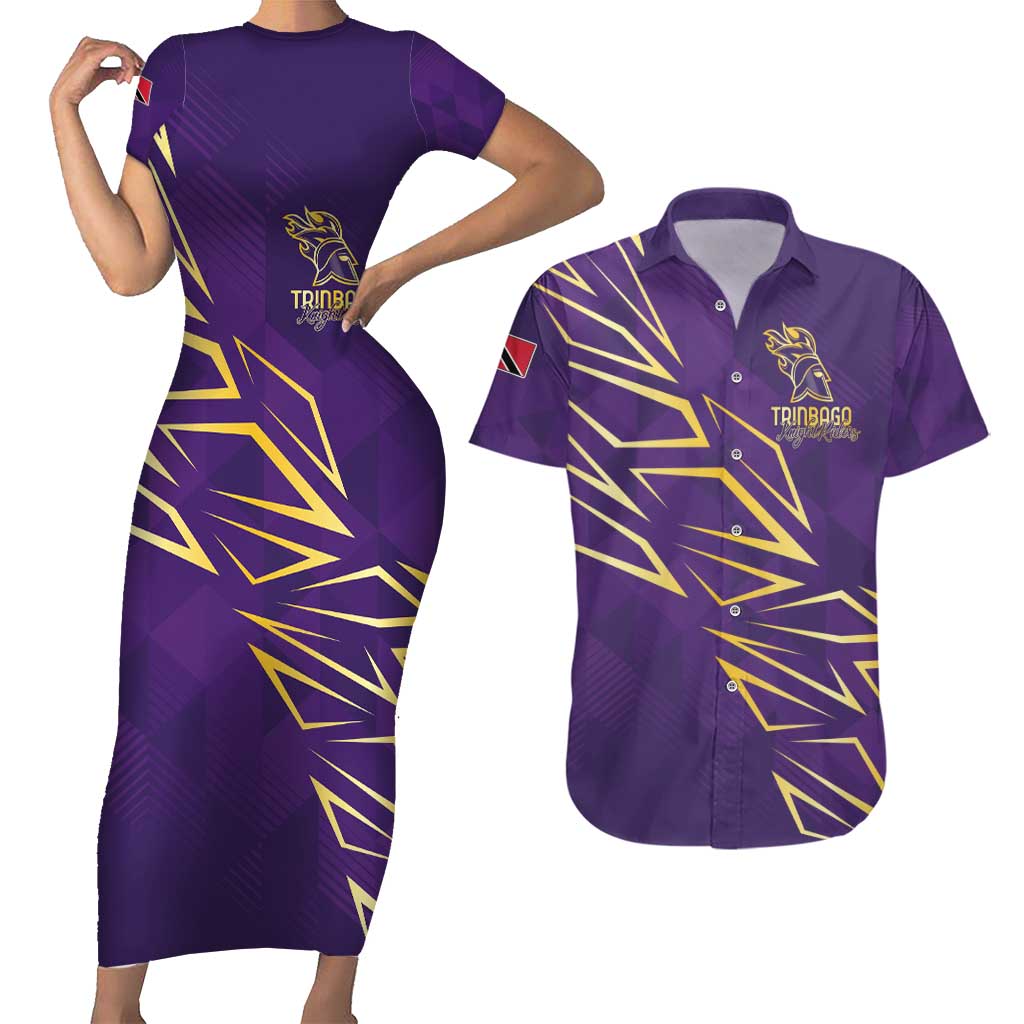Trinbago Cricket Custom Couples Matching Short Sleeve Bodycon Dress and Hawaiian Shirt TKR Quadruple Champion - Wonder Print Shop