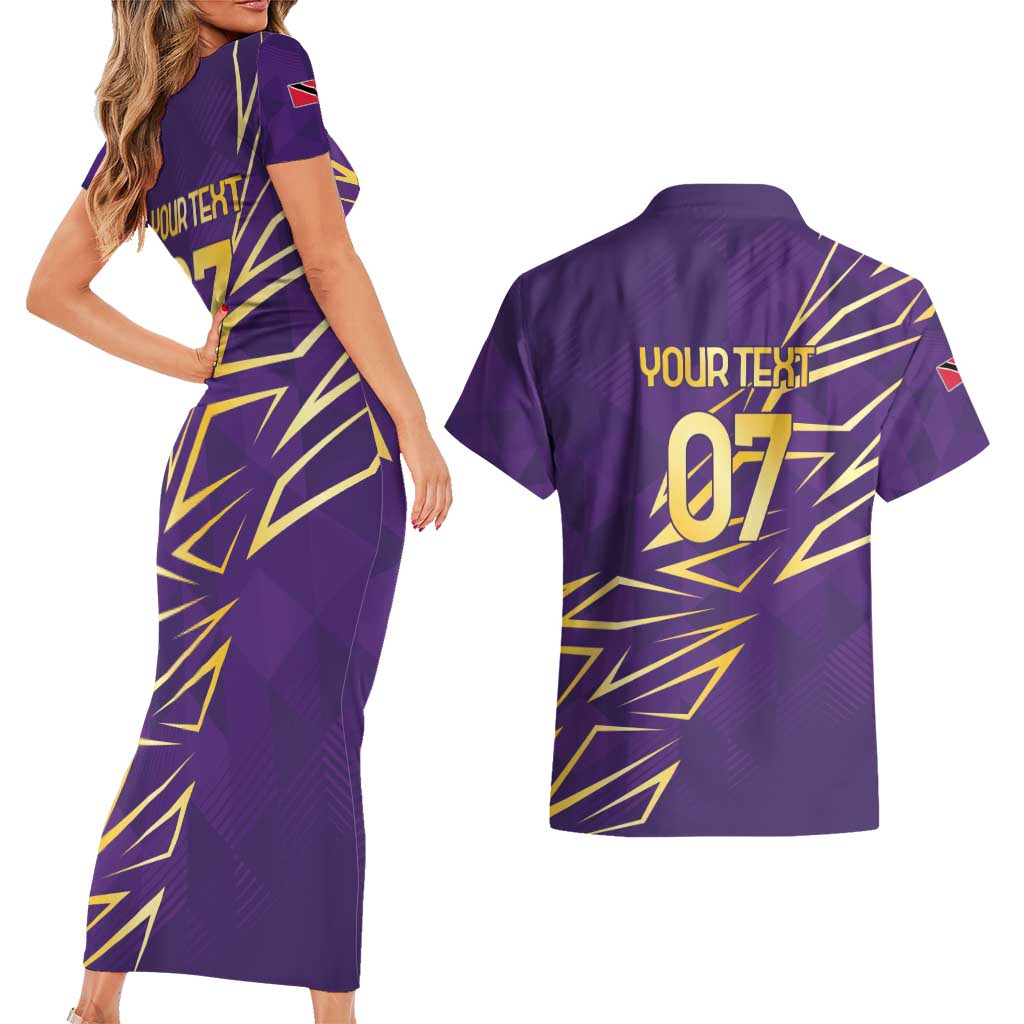Trinbago Cricket Custom Couples Matching Short Sleeve Bodycon Dress and Hawaiian Shirt TKR Quadruple Champion - Wonder Print Shop